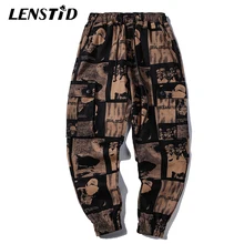 LENSTID Hip Hip Men Streetwear Vintage Pattern Joggers Harem Pants Harajuku Casual Tactical Cargo Pants Pockets Track Trousers