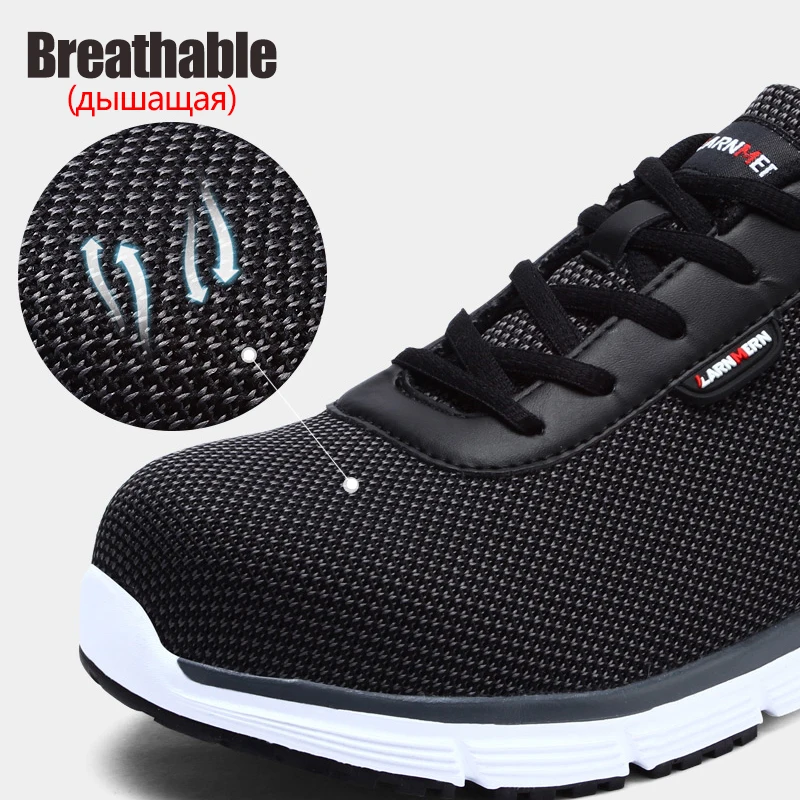 Baratos LARNMERN zapatos de trabajo de seguridad para hombres punta de acero ligero transpirable antideslizante reflectante Casual zapatilla de deporte