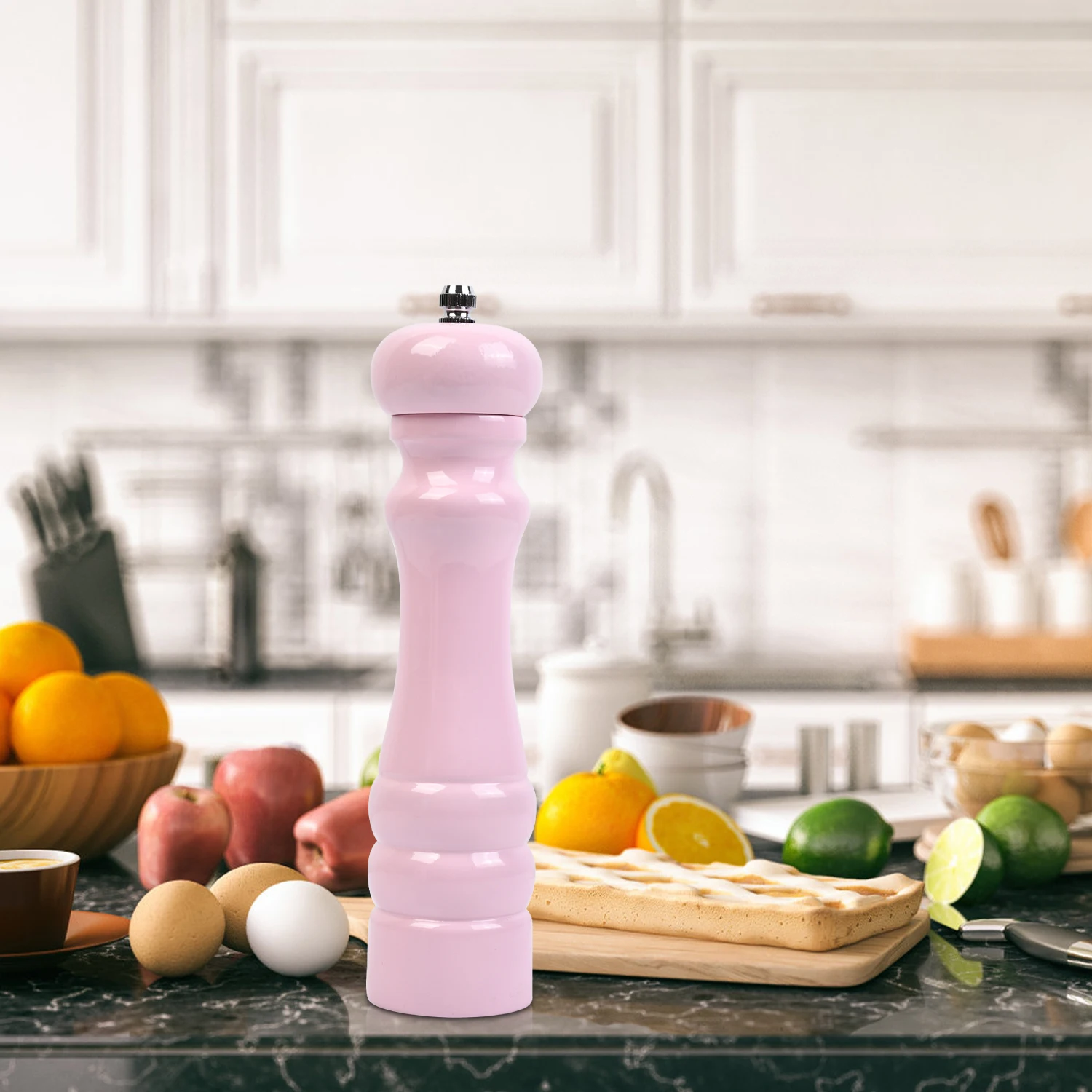 Manual Rubber wood PU Pink salt and pepper grinder with ceramic grinder core Refillable Manual Spr Wood, Spray Light pink Color