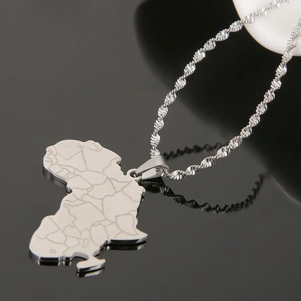 Stainless Steel Silver Color African Map Pendant Necklace Fashion of Africa Jewelry | Украшения и аксессуары