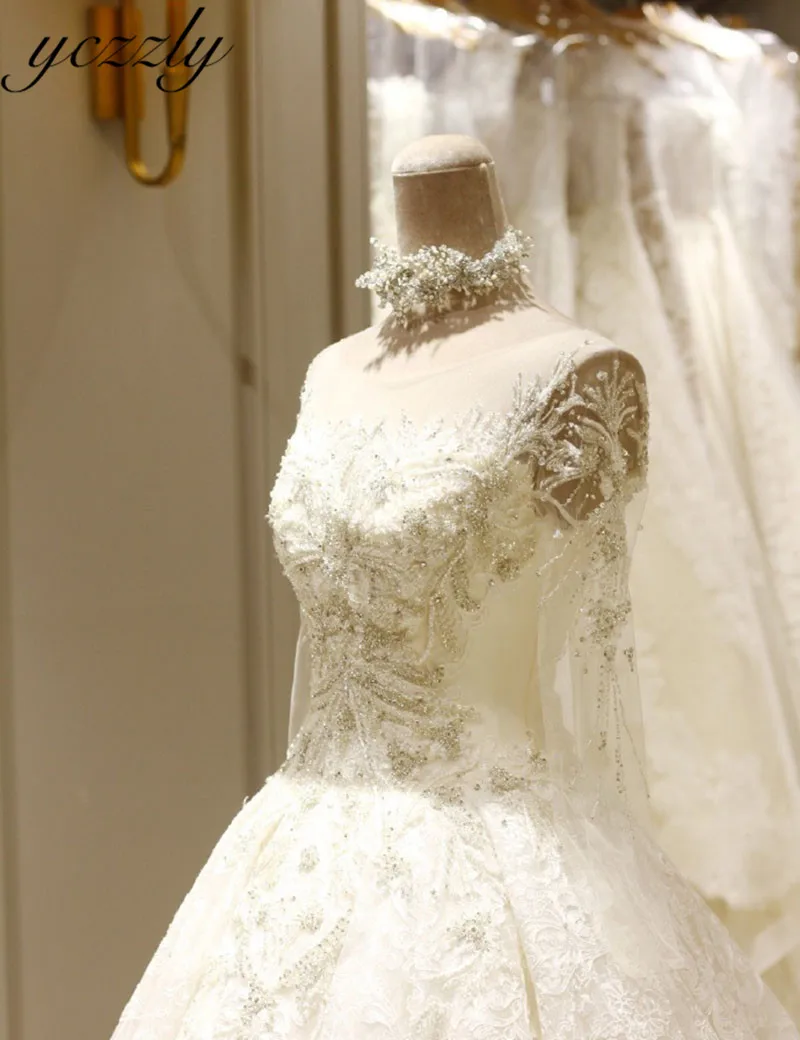 Vestido Noiva винтажные, с длинными рукавами мусульманское свадебное платье бальное платье принцесса кружева бисером свадебное платье с кристаллами W15
