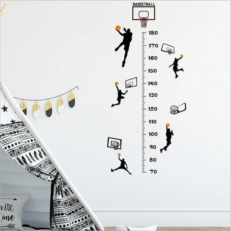 Basketball Boy Height Measure Wall Stickers For Kid's Bedroom Self-Adhesive Wallpaper Child Growth Height Ruler Stickers 30*90CM