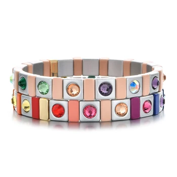 

Luxury Jewelry Enamel String Tile Bracelet Stackable Crystal Bead Bracelet Women Summer Beach Fashion Stretch Jewellery