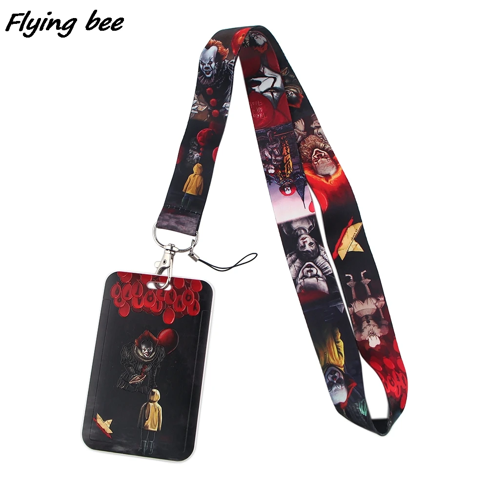 Flyingbee X1606-cordón de payaso asesino de películas de terror para tarjeta de Llavero con ID, correas de teléfono de gimnasio, insignia y sujección de USB, lazo de cuerda para colgar