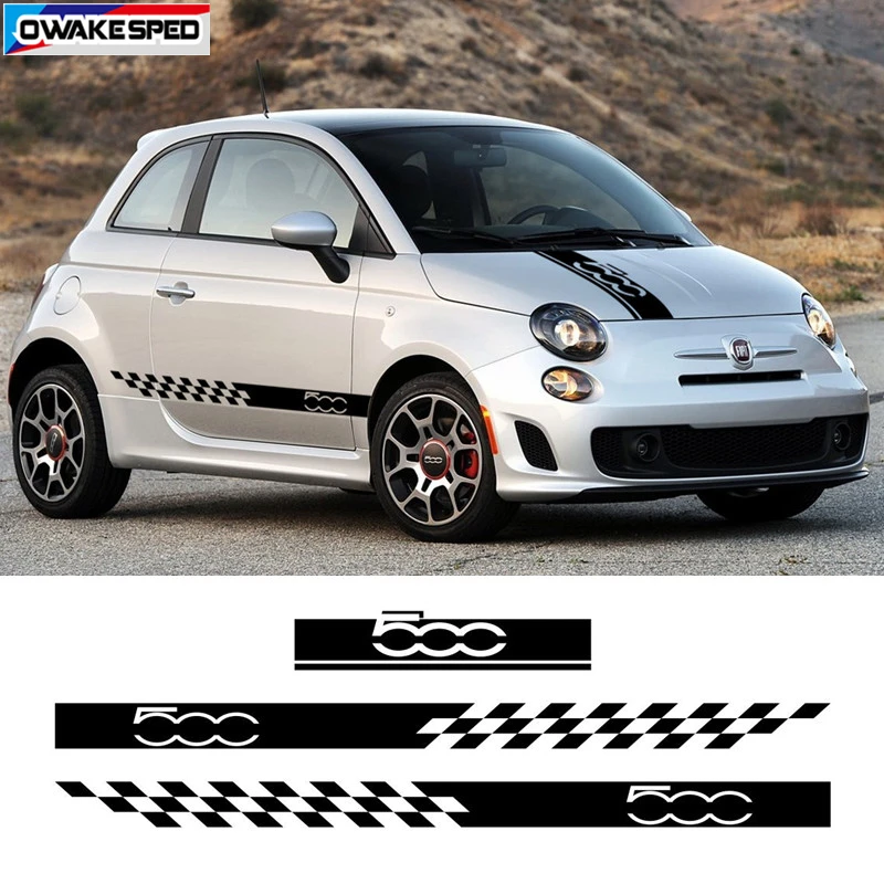 For FIAT 500 Door Side Skirt Stripes Lattice Flag Graphics Vinyl Decals Auto Body Decor Sticker Car Sport Styling (1)