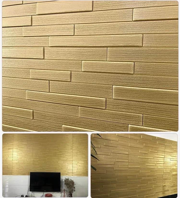 

Modern 3D Embossed Bright Gold Brick Wallpaper Wedding Living Room Dining Room Fashion Backdrop Wallpaper Home Decor Stickers