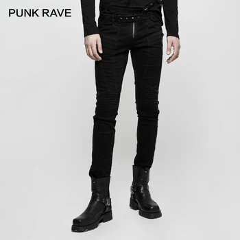 

PUNK RAVE Gothic Black Mens Rock Rivet Cool Denim Jeans Visual Kei Performance Punk Long Pants