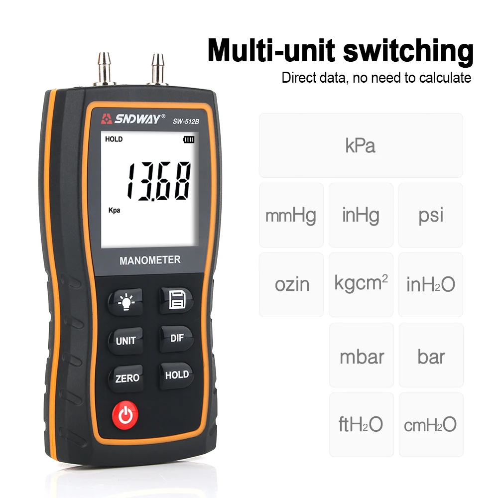 Description Picture 6 of itemSNDWAY Digital Manometer Air Pressure Gauge Pressure Gauges Differential Natural Gas Pressure Gauge Meter Measurement SW-512B