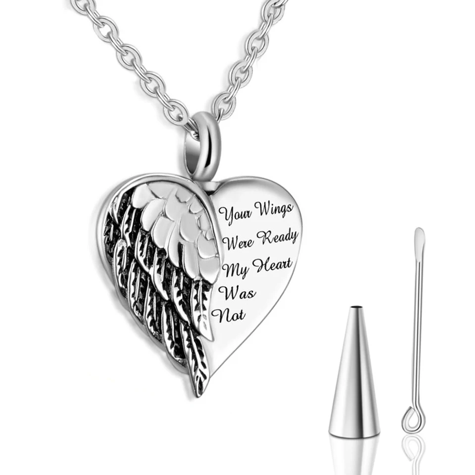 Collana Commemorativa A Cuore Con Urna Per Ceneri - Incisione "Le Tue Ali Erano Pronte Ma Il Mio Cuore Non Lo Era" - Gioiello Ricordo In Acciaio Inox - 3