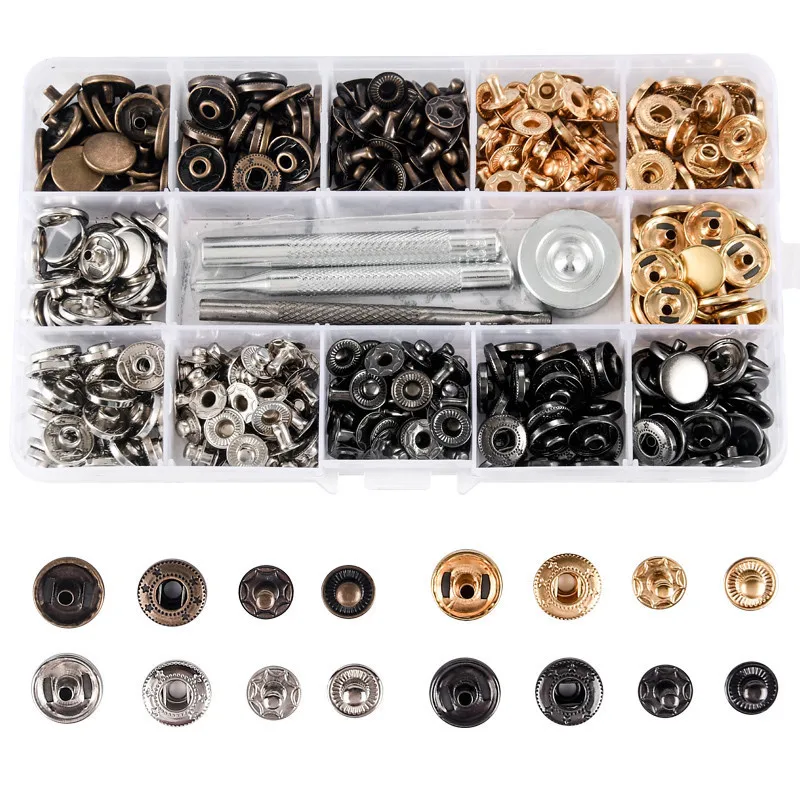 

12.5mm Metal Button Snaps Press Studs Leather Snap Fastener Kit 4 Installation Tools 4 Colors Buckle For Clothes Jackets Garment