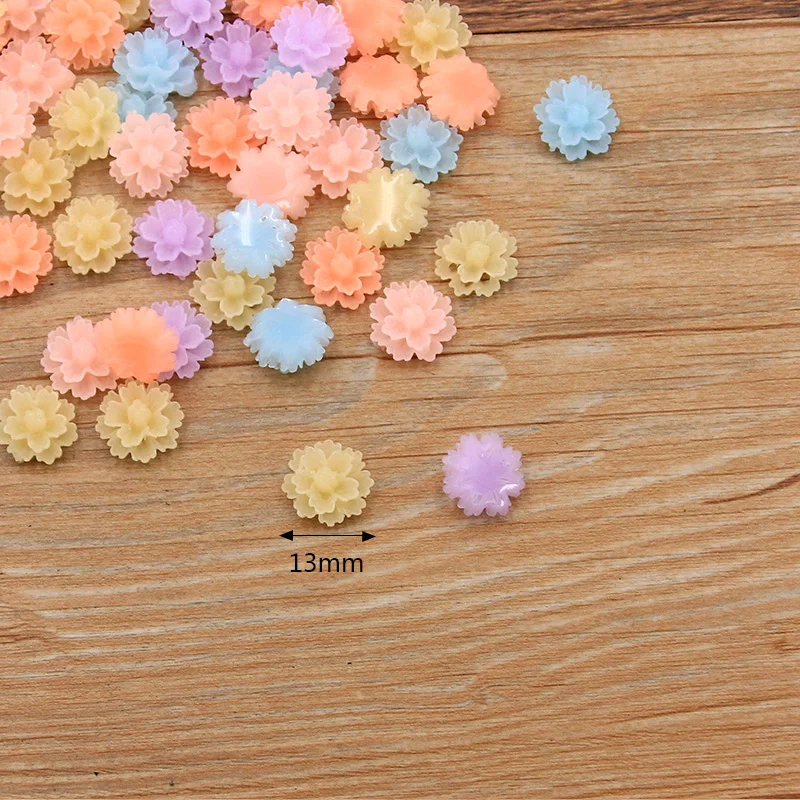 50PCS 13mm Flower Flatback Resin Cabochons Scrapbook Craft DIY Embellishments decor Headwear accessories