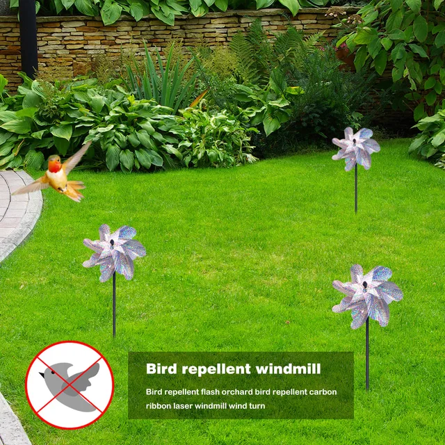 Madártaszító Szélmalom Kültéri Kerti Madárcsökkentő Csillogó Pinwheels Diy Ezüst Szél Fonó Gyerekek Játék Otthoni Gyep Dekoráció - Image 3
