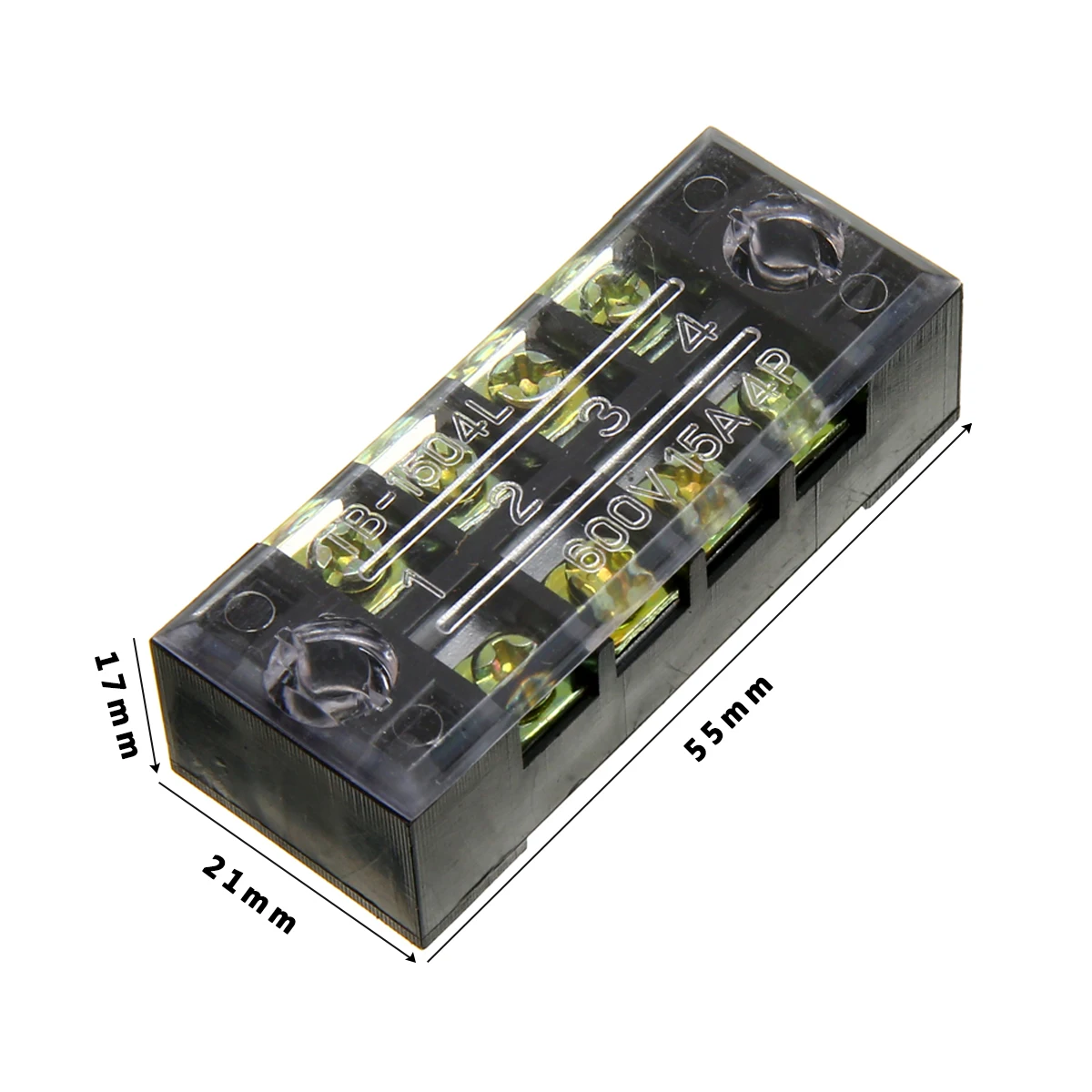 600V 15A 4P Double Row Wire Barrier Terminal Block With 2 Connector Strips For Home Wire Electronic Circuit 55x21x17mm