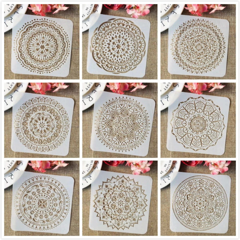 9 шт./компл. 6*6 дюймов мандалы круг Геометрия DIY Layering трафареты раскраска для