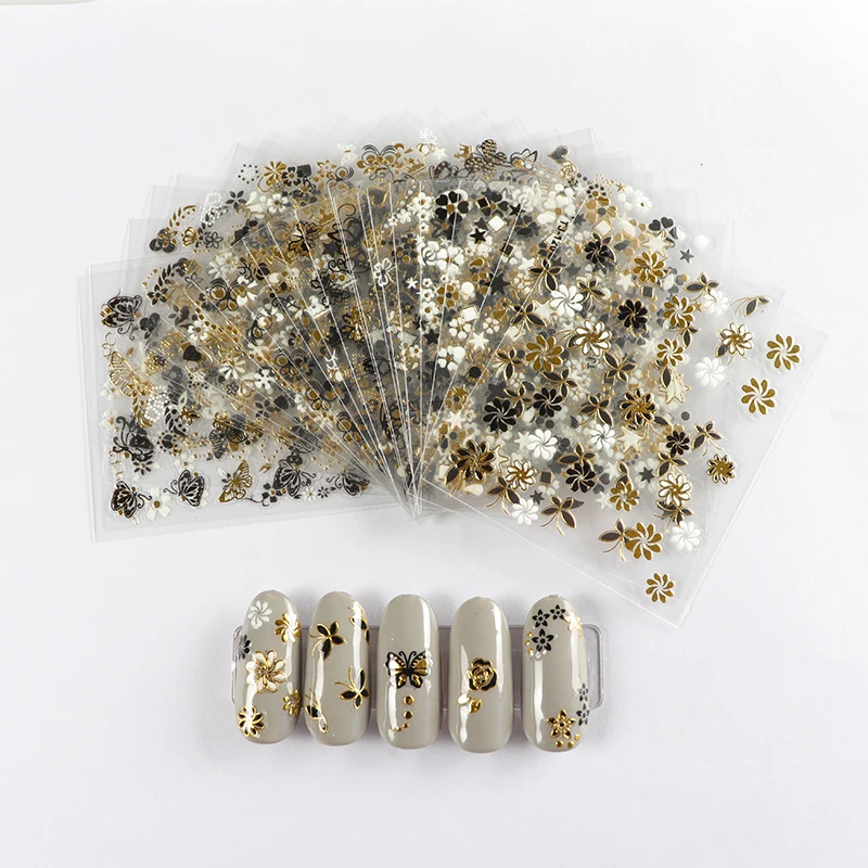 2-30PCS 30 шт золотые, серебряные 3D наклейки для дизайна ногтей, полые наклейки, смешанный дизайн, клей для ногтей, цветы, наклейки для ногтей, буквы, бабочки, бумага для ногтей - Цвет: 2-30PCS