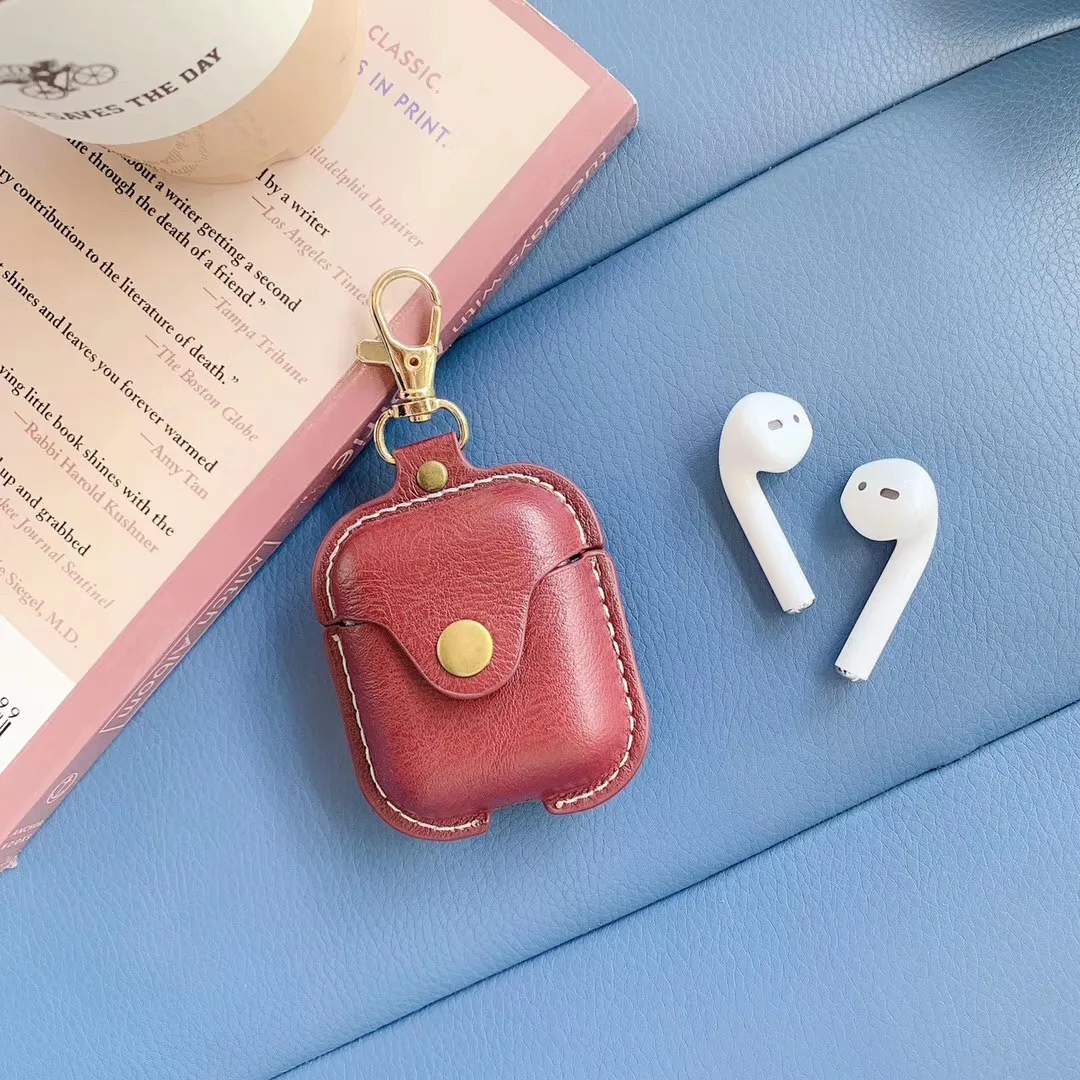 Чехол для AirPods, роскошный высококачественный защитный чехол из искусственной кожи, Bluetooth, беспроводные наушники для Air pods 2, чехол с крюком