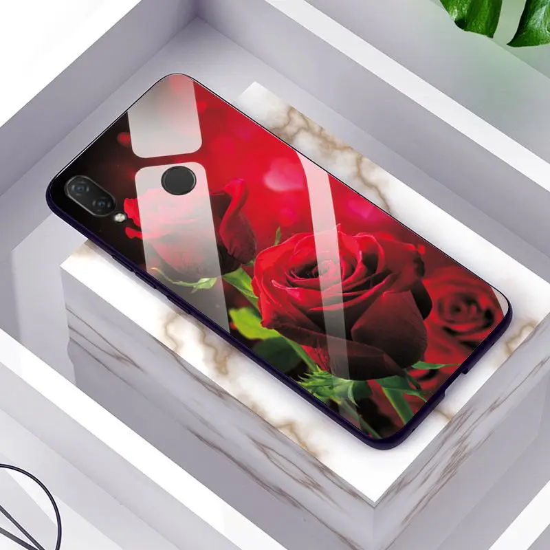 GLSZZZ140 Чехол из закаленного стекла с рисунком розы для huawei P Smart PC задняя крышка чехол PSmart2019 POT-LX3 POT-LX1 TPU стекло бампер P Smart - Цвет: GLSZZZ140