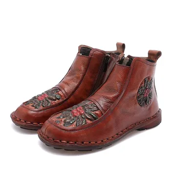 

Women of the new national wind Martin boots, leather flat heel boots boots restoring ancient ways Chelsea women shoes