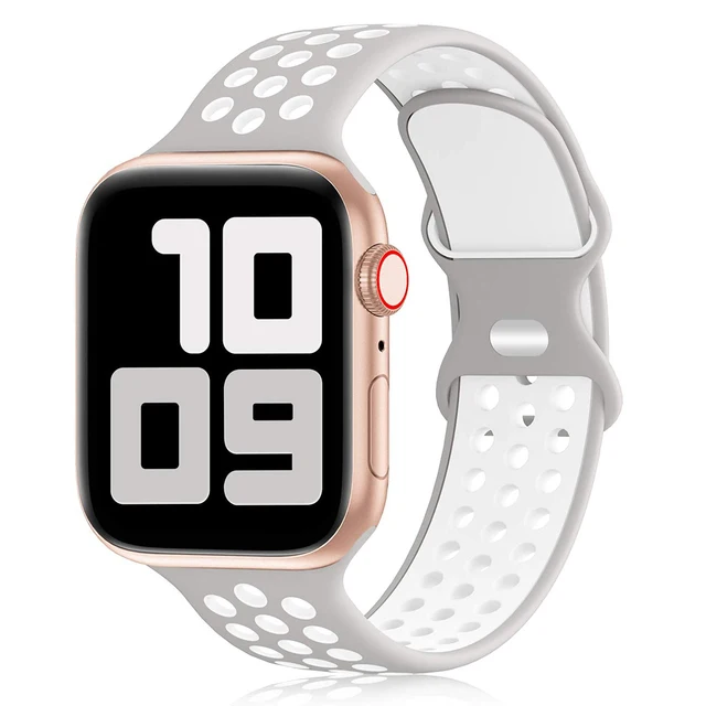 Sport Strap For Apple Watch Band 6 SE 5 4 44mm 40mm Silicone Breathable Belt Bracelet to iWatch Watchband Series 54321 38mm 42mm 02 gray white