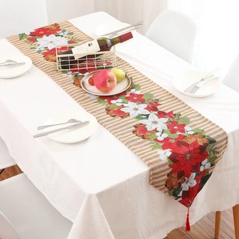 

Christmas Europe Jacquard Table Runner New Year Flag Ornaments Dining Table Dust Cover For Xmas Party Banquet Mordern Decoration