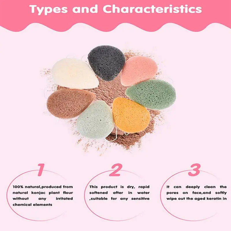 Yiwa Natural Konjac Facial Puff Face Cleaning Wash Sponge Exfoliator Cleaning Sponge Puff Facial Cleanser Tool
