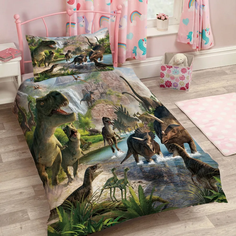 3D и динозавром из мультфильма Пододеяльник подушка чехол Стёганое одеяло крышка постельное белье набор постельных принадлежностей для односпальной кровати для кровати