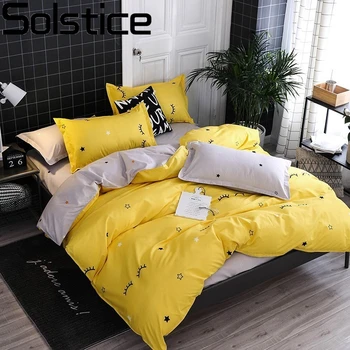 

Solstice Home Textile Yellow Gray Eye Simple Bedding Sets Duvet Cover Pillowcase Flat Sheet Boy Teen Adult Girls Bed Linen Queen