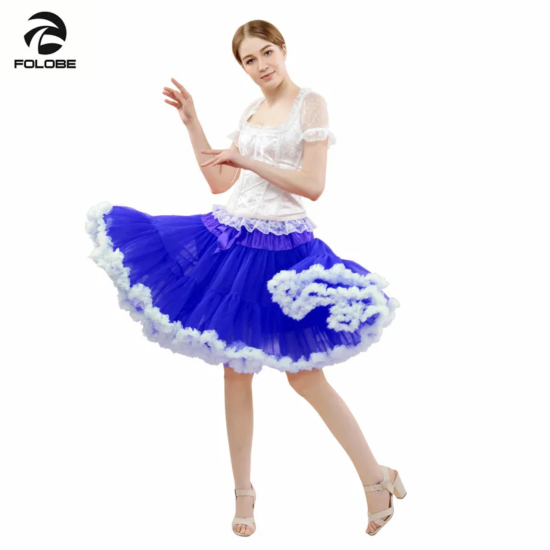 royalblue white FOLOBE, для взрослых, 55 см, пышная Одежда для танцев, для вечеринки, для выпускного, юбки-пачки, фатиновые юбки, Нижняя юбка для женщин и девочек, Faldas Saias TT009 - Цвет: royalblue white