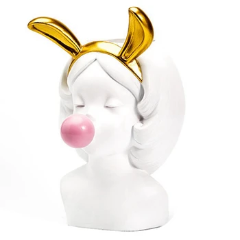 

Resin Human Head Golden Vase Cute Catwoman Bubble Gum Vase Decoration Household Living Room Flower Arrangement Creative