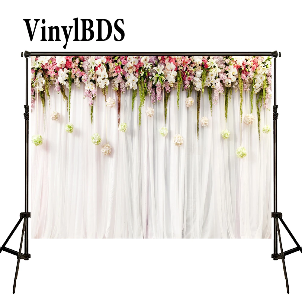 Neevop 10X10Ft Polyester Flower Wall Photo Background Wedding Decoration for Bride Shower Display Wall White Flowers Backdrop Video Customize 