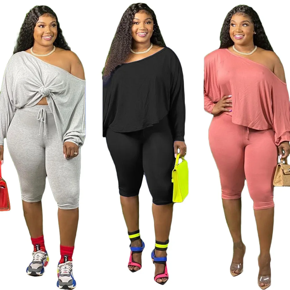 Женский спортивный костюм большого размера комплект из двух предметов Свободный