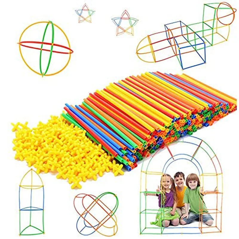 Nuevo  100 piezas niños pajitas de plástico bloques de construcción juguetes de los niños espacial pensando en juegos de juguete de la Asamblea OMZ3Bmwa3