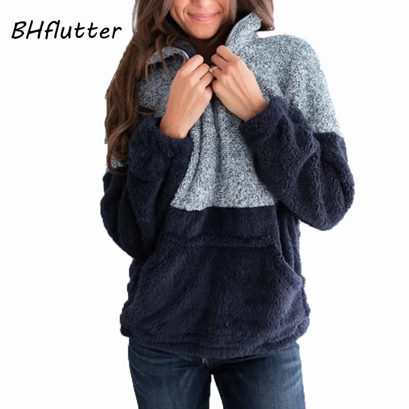 

BHflutter Women Winter Clothes 2019 Fleece Warm Pocket Autumn Sweatshirt Female Long Sleeve Casual Hoodies Pullovers Pull Femme