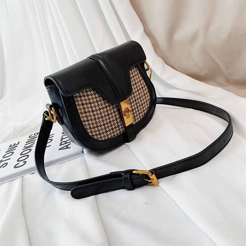 

small bag 2019 new han edition joker inclined shoulder bag checked bag wind restoring ancient ways fashion saddle bag