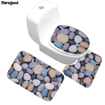 

3Pcs Thicken Bath Mat Bathroom Mats Carpets Set Stone Print Bathroom Floor Rug Doormat for Shower Room Anti-slip Toilet Rugs