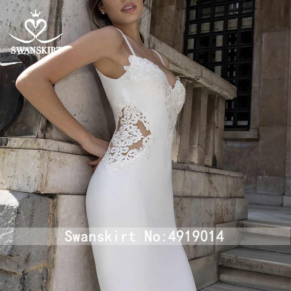Vestido de Noiva сексуальное вышитое бисером свадебное платье Swanskirt Милая Аппликация Русалка мягкий Атлас Иллюзия невесты платье DY04