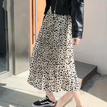 Винтажная леопардовая шифоновая плиссированная длинная юбка для женщин, большие размеры, высокая талия, черная юбка миди, Женская юбка макси, Faldas Mujer Moda