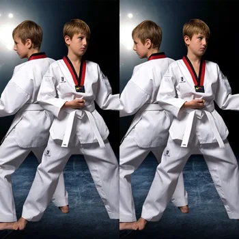 

Traditional Children's Dobok Taekwondo Clothes Adult Long Sleeve WTF Karate Uniform White Cotton Men Women Fitness Training Suit