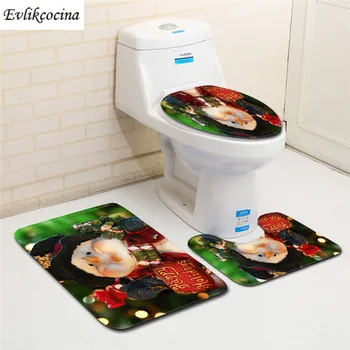 

Free Shipping 3 pcs Cute Christmas Snowman Bath Mat Anti Slip Bathroom Mat Set Tapete Banheiro Washable Toilet Rug Alfombra Bano