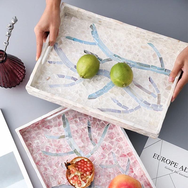 

Luxury Home Decoration Shell Tray Hand made Rectanguler Serving Plate Kitchen Storage Tray Drink Serving Platter
