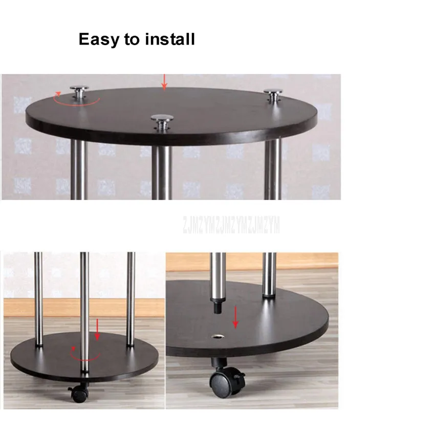  2 Layer Creative Modern Movable Round Tea Table With Wheel Design Living Room Bedroom Corner Wood S - 4000194530367