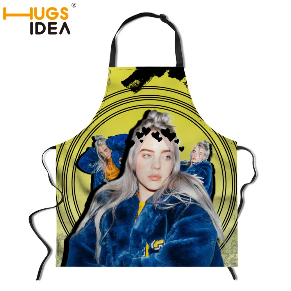 YY2523R HUGSIDEA Billie Eilish, Женский фартук для приготовления пищи, креативный домашний кухонный фартук для шеф-повара, антимасляные фартуки для дам, девочек, фартук для чистки - Цвет: YY2523R