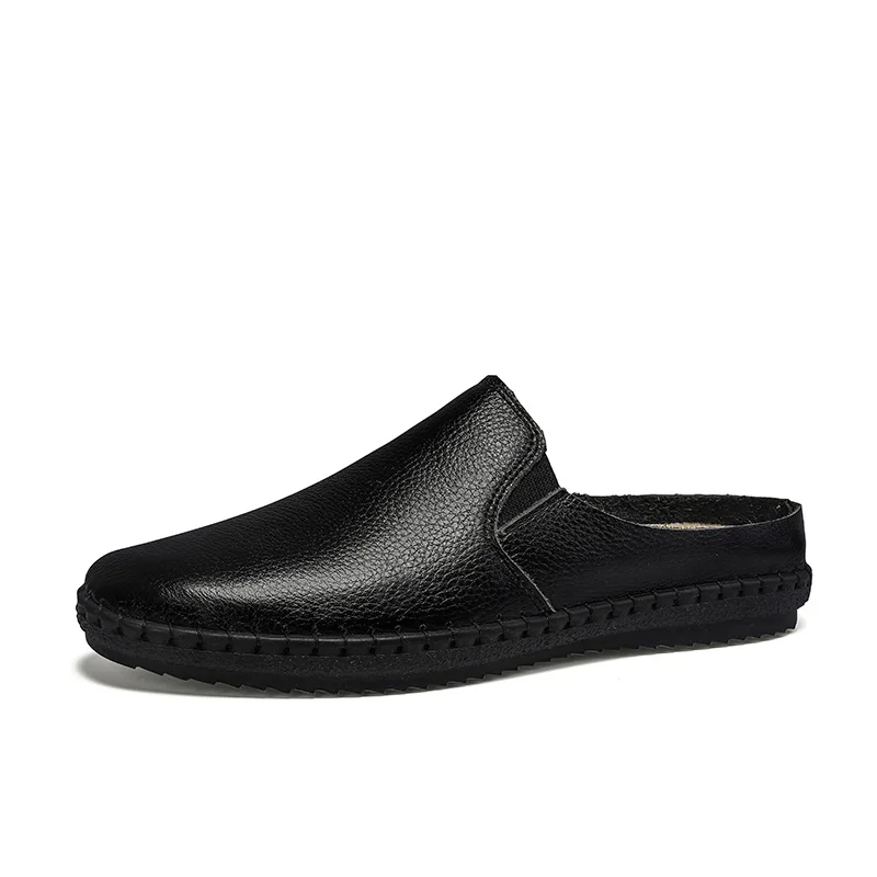 

Spring Autumn new Half slippers casual shoes set of feet Dress Shoes Male Office Wedding men's leather shoes 38-47 for men *