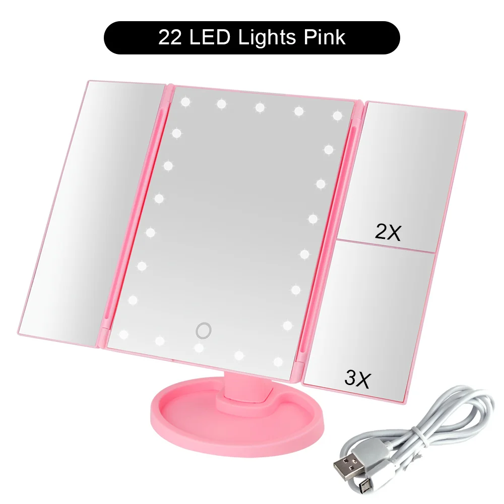 Увеличительное зеркало для макияжа с сенсорным экраном 22 светодиодный свет гибкое зеркало 1X/2X/3X/10X Женский тщеславие яркий регулируемый двойной источник питания - Цвет: PK 22 Light USB