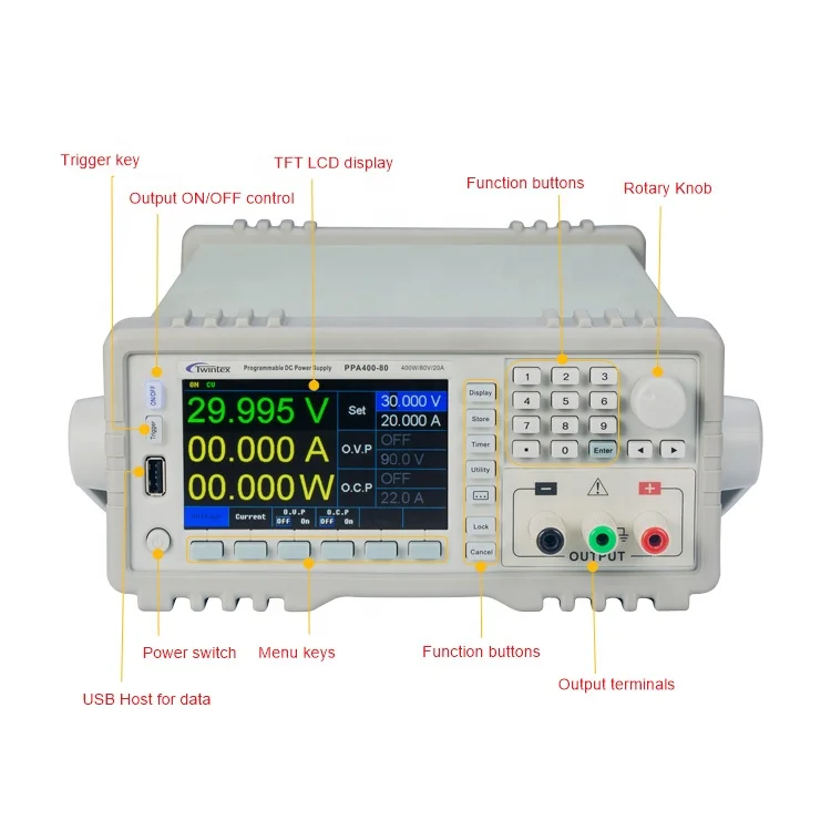 US $1.500.00 PPA40080 1mVrms High Precision Programmable DC 400W 20A Auto Range Output Laboratory 80V Power Supply