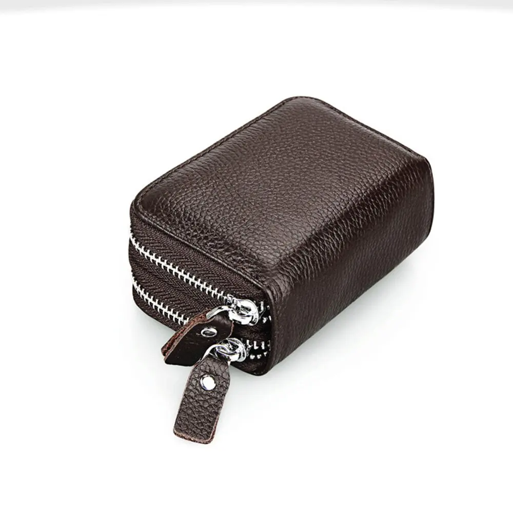 Корейский Повседневный кожаный держатель для карт, кошелек на двойной молнии, сплошной цвет, большая емкость, прочный карман для монет для женщин, модный кошелек - Цвет: coffee