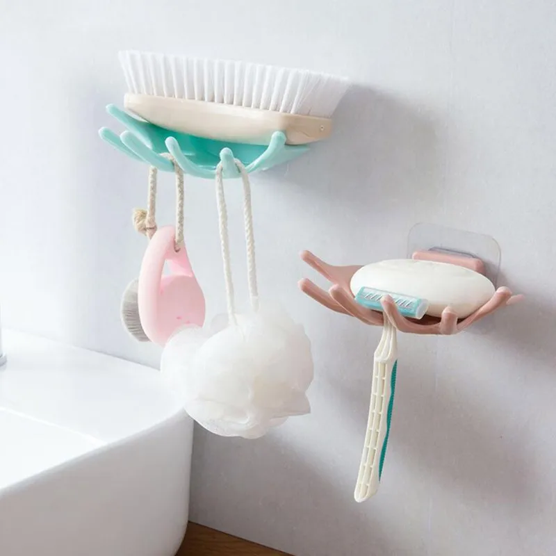 

Hand Shape Bathroom Wall Mounted Plastic Soap Drain Rack Strong Paste Soap Storage Plate Tray Holder Bathroom Accessories