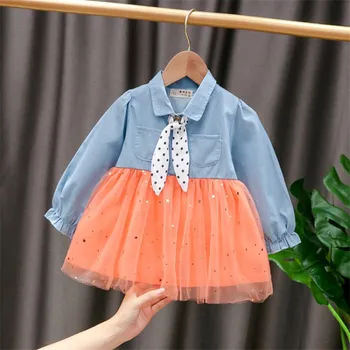 

Bebe Girl Clothes Children Dress Long Sleeve Autumn Mesh Splicing Birthday Tutu Dresses Princess Sweet Party Suits Kids Outfits