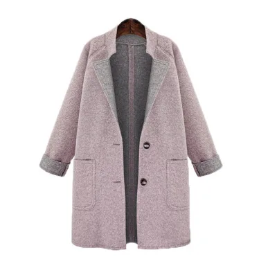Gray Pink Женское зимнее пальто, новое осеннее и зимнее одноцветное модное шерстяное пальто большого размера, Свободное длинное женское пальто - Цвет: Gray Pink