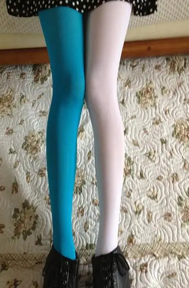 white.blue B09 женские осенние зимние толстые теплые колготки, чулки для ночного клуба, разноцветные бархатные бесшовные колготки, сексуальные 100D AB колготки - Цвет: white.blue